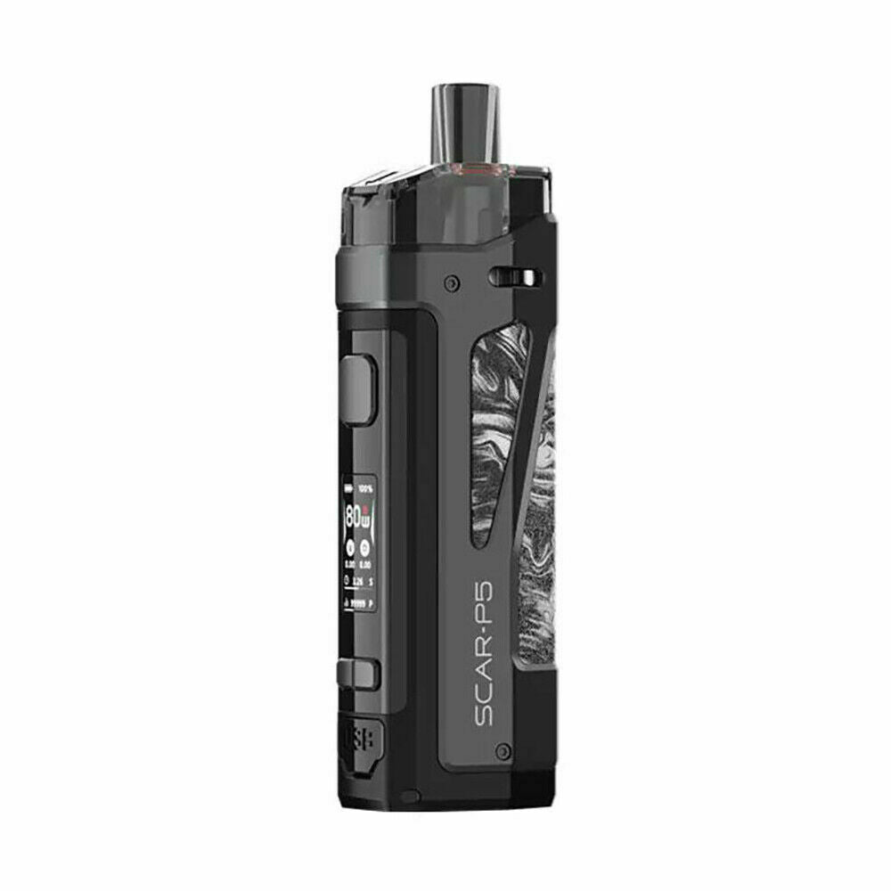 Smok Scar P5 80W Mod Pod Kit in Fluid Black & White – 2ml capacity pod vape system with powerful performance and sleek design.