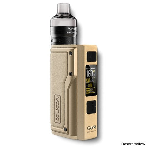Genuine Voopoo ARGUS GT 160W vape kit in Desert Yellow, featuring a powerful 160W output, ergonomic design, and advanced chipset for precise vaping control