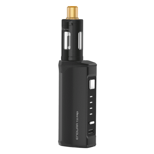Innokin Endura T22 Pro Kit in Matte Black – a durable, beginner-friendly vape kit with a long-lasting 3000mAh battery, 4 power settings, and Prism T18E tank for smooth mouth-to-lung vaping.