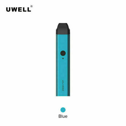 Uwell Caliburn AIO Blue pod vape kit with built-in rechargeable battery and refillable cartridge system.
