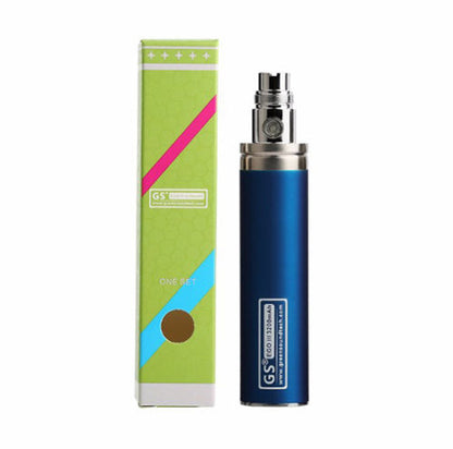 Dual pack of GS eGo III 3200mAh huge capacity vape batteries in Blue with long USB charger for extended vaping performance.
