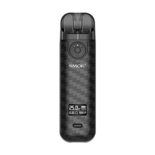 Smok Novo 4 25W Pod Vape Kit in Black Carbon Fiber – compact and elegant pod system with an adjustable airflow, 25W max output, and replaceable coil design for smooth and customizable vaping.