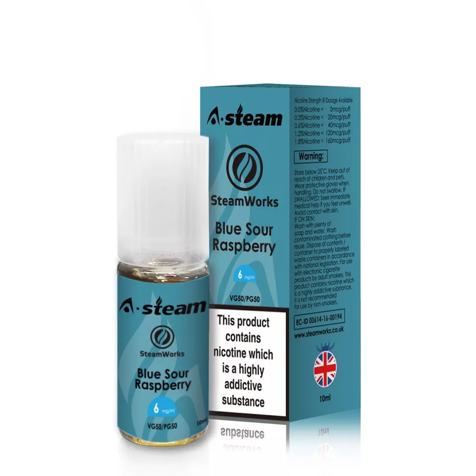 Blue Sour Raspberry A-Steam 10ml Premium Vape Juice - Pack of 10 Bottles