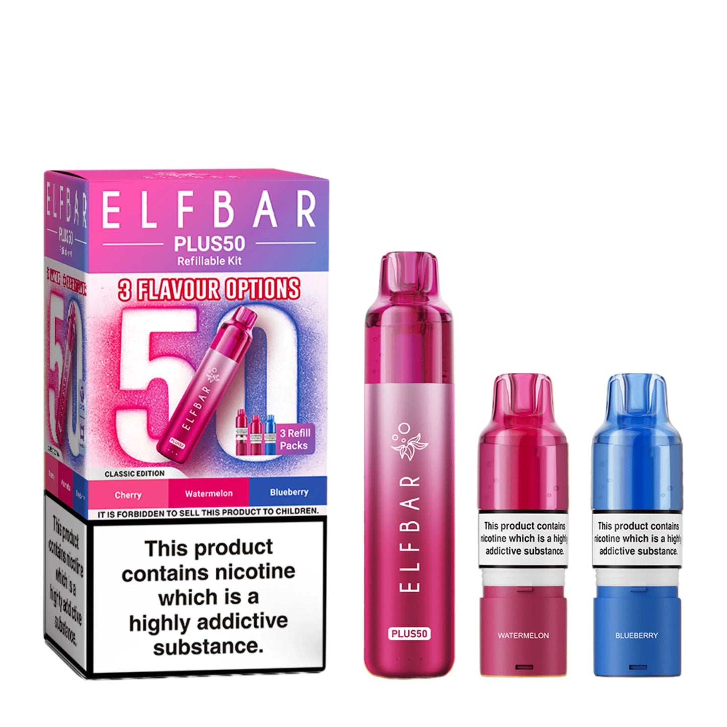 Elf Bar Plus 50 Prefilled Pod Kit in Classic Edition – rechargeable pod vape kit with 800mAh built-in battery and prefilled flavour pods for convenient vaping