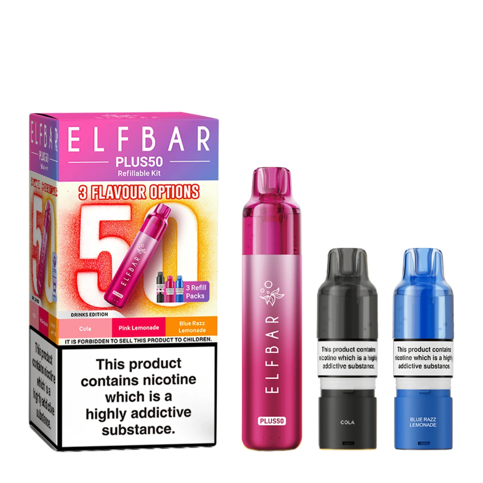Elf Bar Plus 50 Prefilled Pod Kit in Drinks Edition – rechargeable pod vape kit with 800mAh built-in battery and prefilled flavour pods for convenient vaping