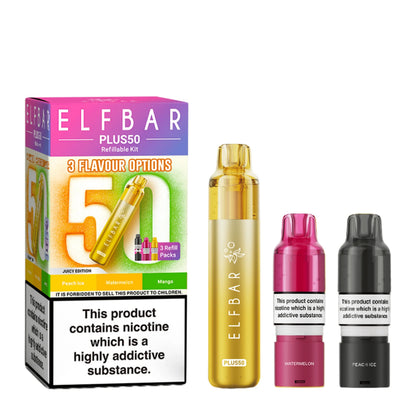 Elf Bar Plus 50 Prefilled Pod Kit in Juicy Edition – rechargeable pod vape kit with 800mAh built-in battery and prefilled flavour pods for convenient vaping