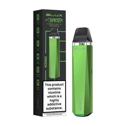 Elux Cyberover P1 refillable vape kit in Green, featuring a modern sleek design with refillable pods, adjustable airflow, rechargeable USB-C battery, and durable construction for a customizable vaping experience