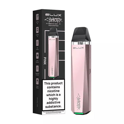 Elux Cyberover P1 refillable vape kit in Pink, featuring a modern sleek design with refillable pods, adjustable airflow, rechargeable USB-C battery, and durable construction for a customizable vaping experience