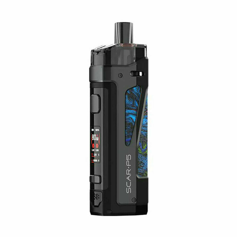 Smok Scar P5 80W Mod Pod Kit in Fluid Blue – 2ml capacity pod vape system with powerful performance and sleek design.