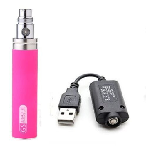 GS eGo II 2200mAh high-capacity vape battery in Pink with USB charger, designed for long-lasting vaping sessions.