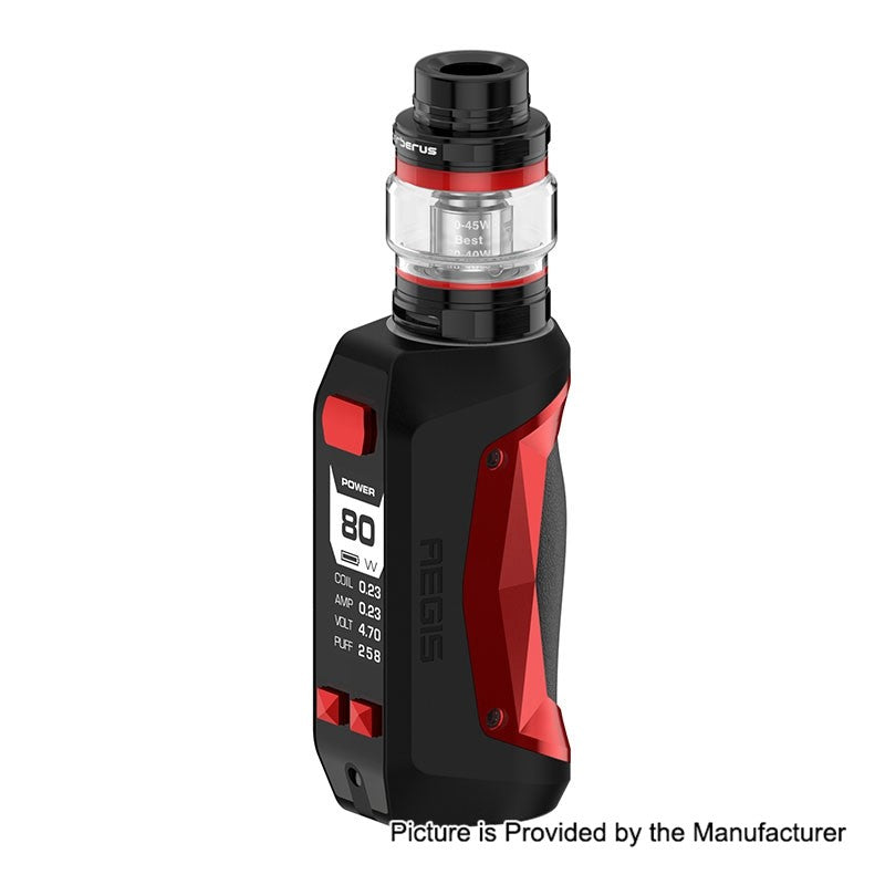 GeekVape Aegis Mini 80W box mod kit in Black-Red with 2200mAh battery and 2ml tank capacity, available in five colors for durable and versatile vaping.