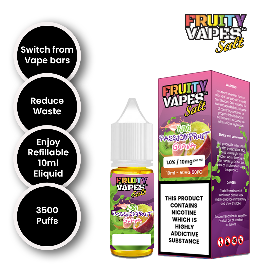 Kiwi Passionfruit Guava 10 ML, 10mg, 20mg – by Fruity Vapes Salt