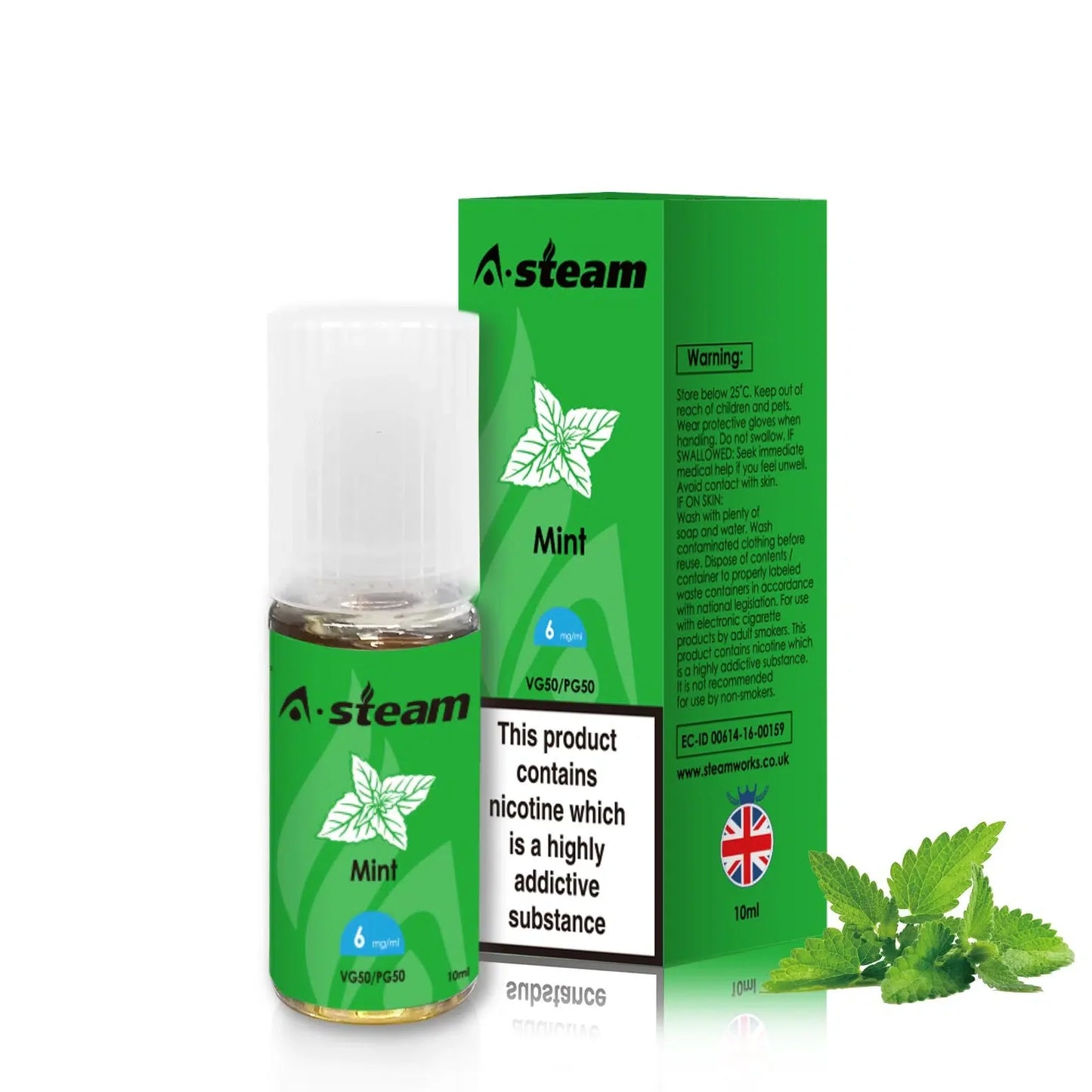 Mint A-Steam 10ml Premium Vape Juice - Pack of 10 Bottles