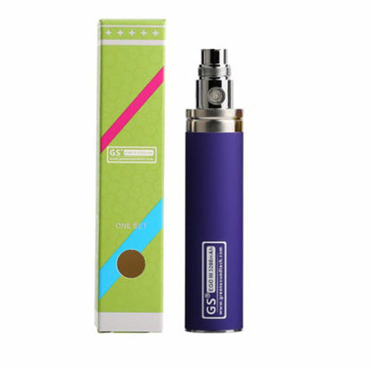 Dual pack of GS eGo III 3200mAh huge capacity vape batteries in Purple with long USB charger for extended vaping performance.