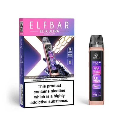 Elf Bar ElfX Ultra Pod Kit in Pink – rechargeable pod vape device with refillable pods and sleek portable design.