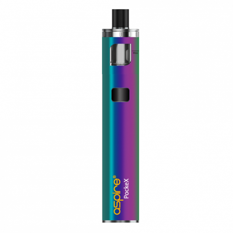 Aspire Pockex AIO starter vape pen kit in Rainbow, featuring an all-in-one design, refillable tank, and compact portable build ideal for beginners.