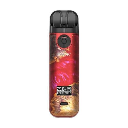 Smok Novo 4 25W Pod Vape Kit in Red Stabilizing Wood – compact and elegant pod system with an adjustable airflow, 25W max output, and replaceable coil design for smooth and customizable vaping.