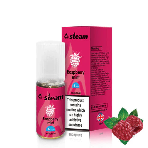 Raspberry Mint A-Steam 10ml Premium Vape Juice - Pack of 10 Bottles