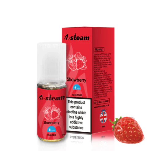 Strawberry A-Steam 10ml Premium Vape Juice - Pack of 10 Bottles