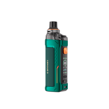 Vaporesso Armour G Vape Pod Mod Kit in Green – rugged and ergonomic vape device with a leather-textured finish, high power output, and smart chipset technology.