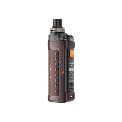 Vaporesso Armour G Vape Pod Mod Kit in Brown – rugged and ergonomic vape device with a leather-textured finish, high power output, and smart chipset technology.