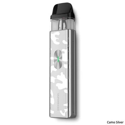 Vaporesso XROS 4 Mini Pods Kit in Camo Silver – compact and stylish vape device with a draw-activated design, and consistent flavor delivery using COREX heating technology.