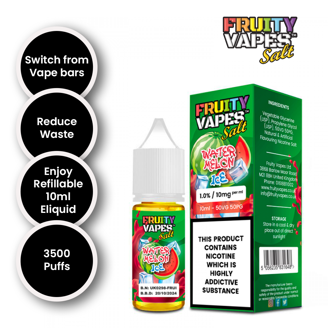 Watermelon Ice 10 ml 10mg/20mg – by Fruity Vapes Salt