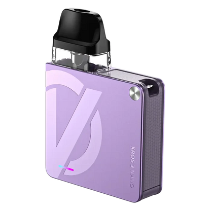 Vaporesso XROS 3 Nano Pod Kit in Lilac Purple – compact pod vape kit with built-in battery and refillable pods.
