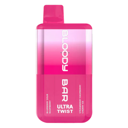 Bloody Bar Ultra Twist 20K Prefilled Pod Kit in Blueberry Sour Raspberry/ Strawberry Raspberry Cherry Ice – dual-flavor vape device with up to 20,000 puffs.