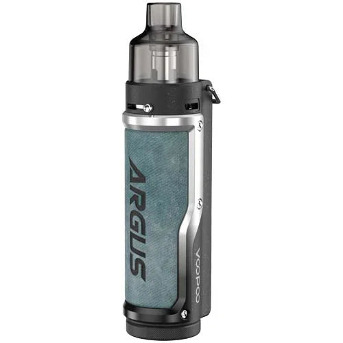 Voopoo Argus Pro Vape Pod Kit in Denim Silver – rugged and stylish vape device with a high-performance GENE.TT chip, and adjustable wattage control.