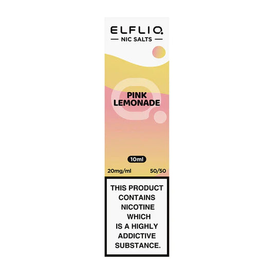 10ml bottle of Elf Bar ElfLiq Nic Salt E-Liquid in Pink Lemonade flavor, delivering a zesty mix of citrus and sweet berry notes; formulated for smooth nicotine delivery, ideal for use in refillable pod kits.