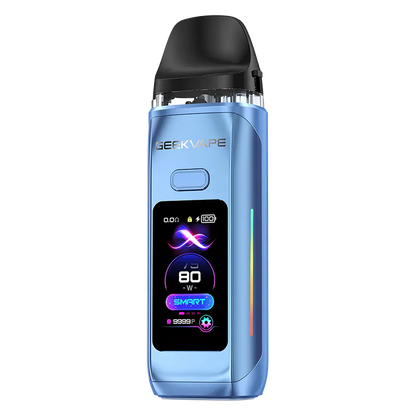 GeekVape Digi Max Pod Kit in Misty Blue – modern vape device with a sleek grey finish, smart display, and powerful, customizable performance.