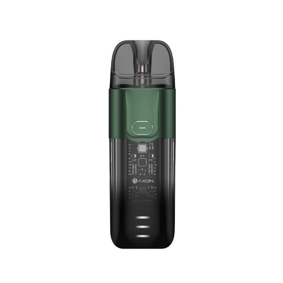 Vaporesso Luxe X Pod Vape Kit in Green – stylish and futuristic pod system with a transparent black finish, built-in 1500mAh battery, COREX mesh coil technology, and adjustable airflow for versatile vaping.