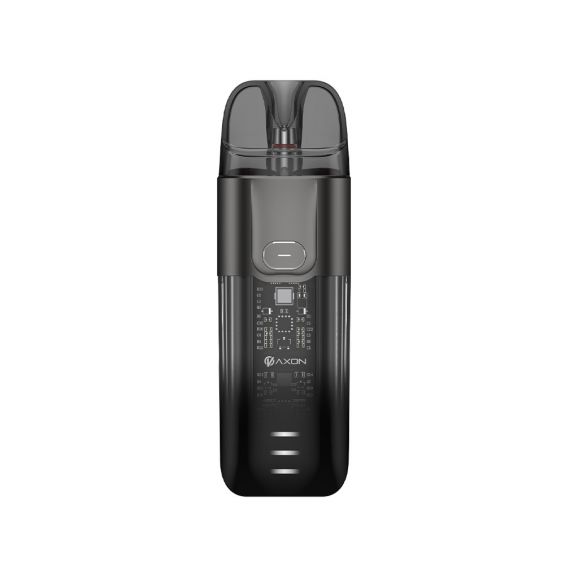 Vaporesso Luxe X Pod Vape Kit in Grey – stylish and futuristic pod system with a transparent black finish, built-in 1500mAh battery, COREX mesh coil technology, and adjustable airflow for versatile vaping.