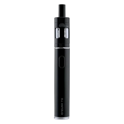 Innokin Endura T18E Vape Pen Starter Kit in Black – a reliable and beginner-friendly device with a sleek design, optimized for mouth-to-lung vaping with consistent flavor, long battery life, and easy top-fill system.