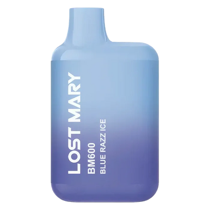 Lost Mary BM600 Prefilled Pod Kit in Blue Razz Ice flavor, a compact and stylish, prefilled and ready to use with smooth nicotine salt e-liquid for a satisfying vaping experience.