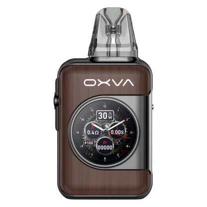 OXVA Xlim SQ Pro 2 Pod Kit in Brown Wood – compact and high-performance vape device with a textured carbon finish, smart display, and adjustable power settings