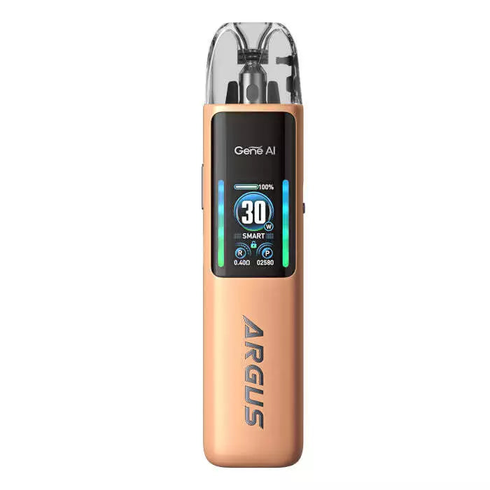 Genuine VOOPOO Argus G2 Vape Pod Kit in Peachy Beige – sleek and futuristic vape device with a, smart display, and customizable performance features.