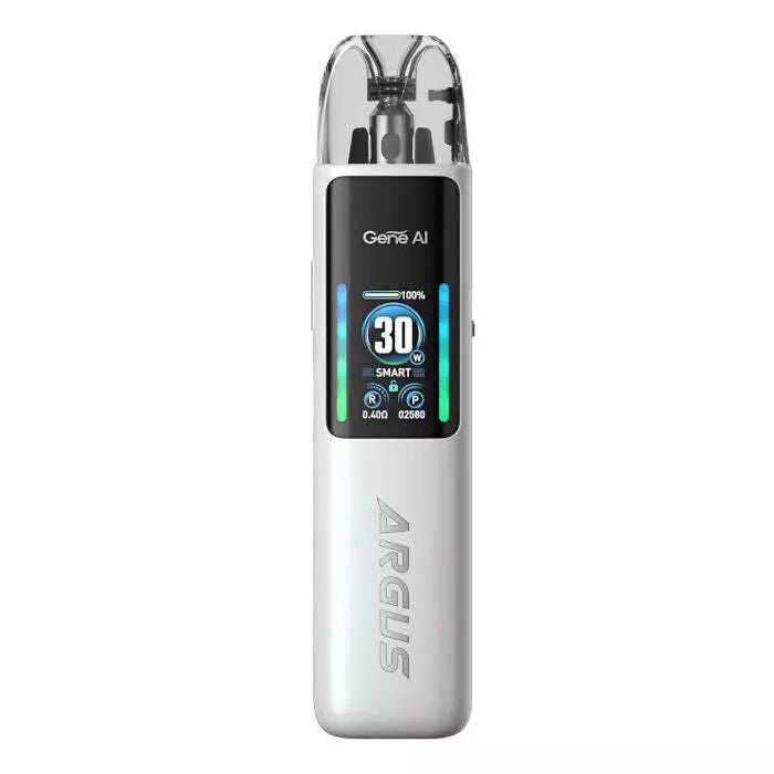 Genuine VOOPOO Argus G2 Vape Pod Kit in Pearl White – sleek and futuristic vape device with a, smart display, and customizable performance features.