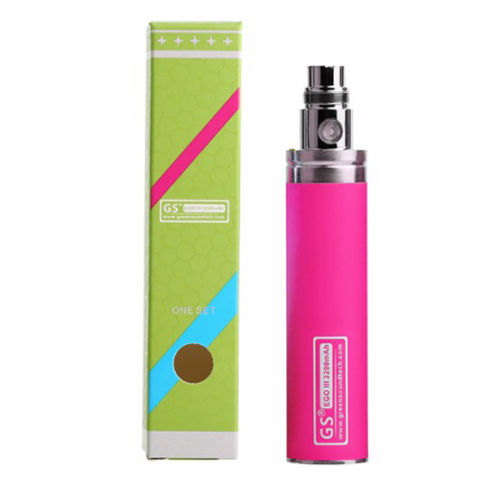 GS eGo III 3200mAh mega kit in Pink with long USB charger and H2S atomizer, providing high-capacity power for extended vaping sessions.