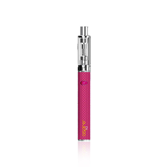 Aspire K2 18W Pink starter vape pen kit with 800mAh rechargeable battery, clearomizer tank, and USB charging