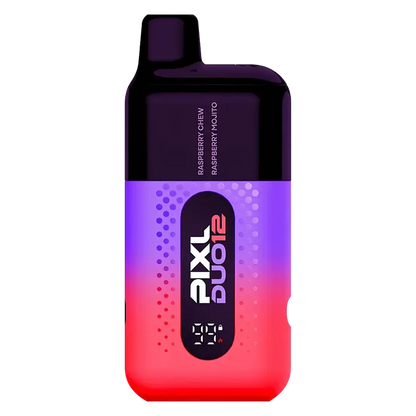 Pixl Duo 12 Vape Kit in Raspberry Edition – rechargeable pod kit with 850mAh built-in battery and 2ml prefilled pods for convenient MTL vaping.