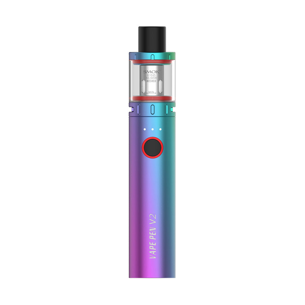Smok Vape Pen V2 Starter Kit in Rainbow – a sleek and user-friendly vape pen with 1600mAh battery, direct output, and mesh coil for rich flavor and vapor production.