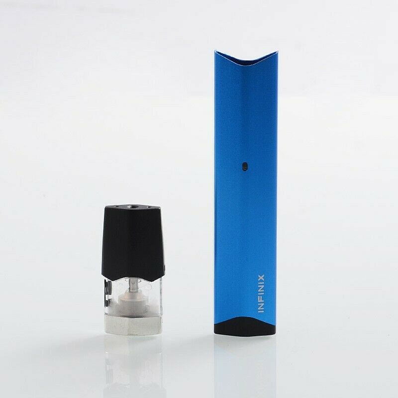 SMOK Infinix Kit Pod System in Blue with 250mAh battery, or pack of 3 refillable replacement pods, offering a sleek design, compact portability, and smooth vaping performance.