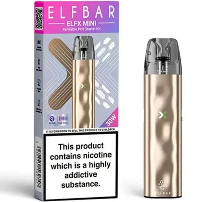 Elf Bar ELFX Mini Pod Kit in Gold – ultra-compact vape device with a sleek design, smooth draw activation, and convenient portability.