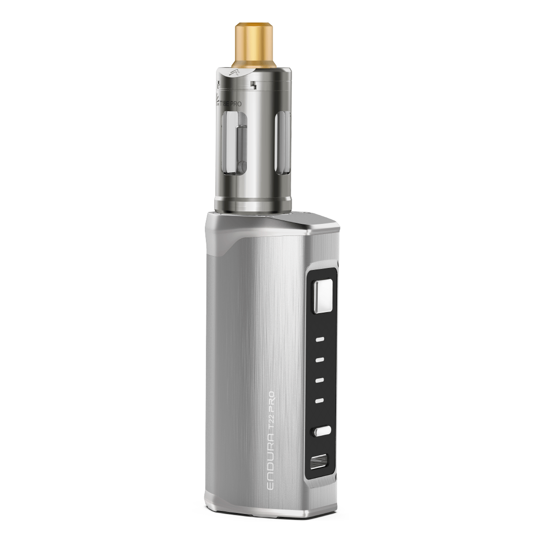 Innokin Endura T22 Pro Kit in Blushed Silver – a durable, beginner-friendly vape kit with a long-lasting 3000mAh battery, 4 power settings, and Prism T18E tank for smooth mouth-to-lung vaping.