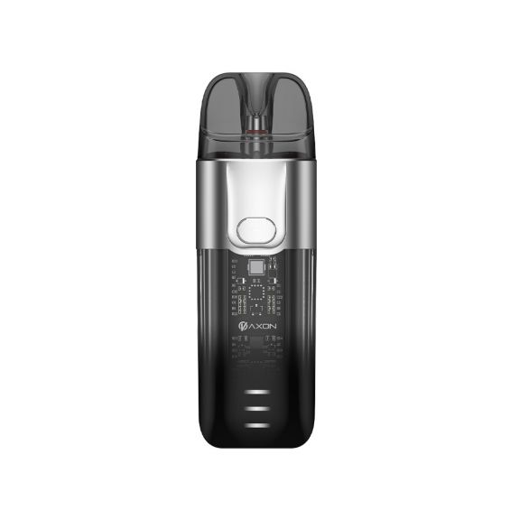 Vaporesso Luxe X Pod Vape Kit in Silver – stylish and futuristic pod system with a transparent black finish, built-in 1500mAh battery, COREX mesh coil technology, and adjustable airflow for versatile vaping.