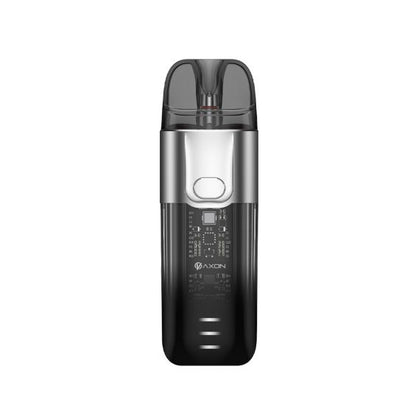 Vaporesso Luxe X Pod Vape Kit in Silver – stylish and futuristic pod system with a transparent black finish, built-in 1500mAh battery, COREX mesh coil technology, and adjustable airflow for versatile vaping.