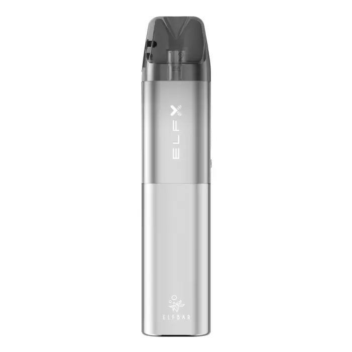 ELF BAR ELFX Pod Kit in Silver – sleek and modern pod system with a smart LED indicators, and smooth performance for convenient everyday vaping.