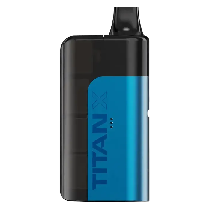 Titan X Prefilled Pod Kit in Blue Raspberry flavor, a sleek and easy-to-use disposable vape, prefilled with smooth nicotine salt e-liquid for a satisfying and convenient vaping experience.